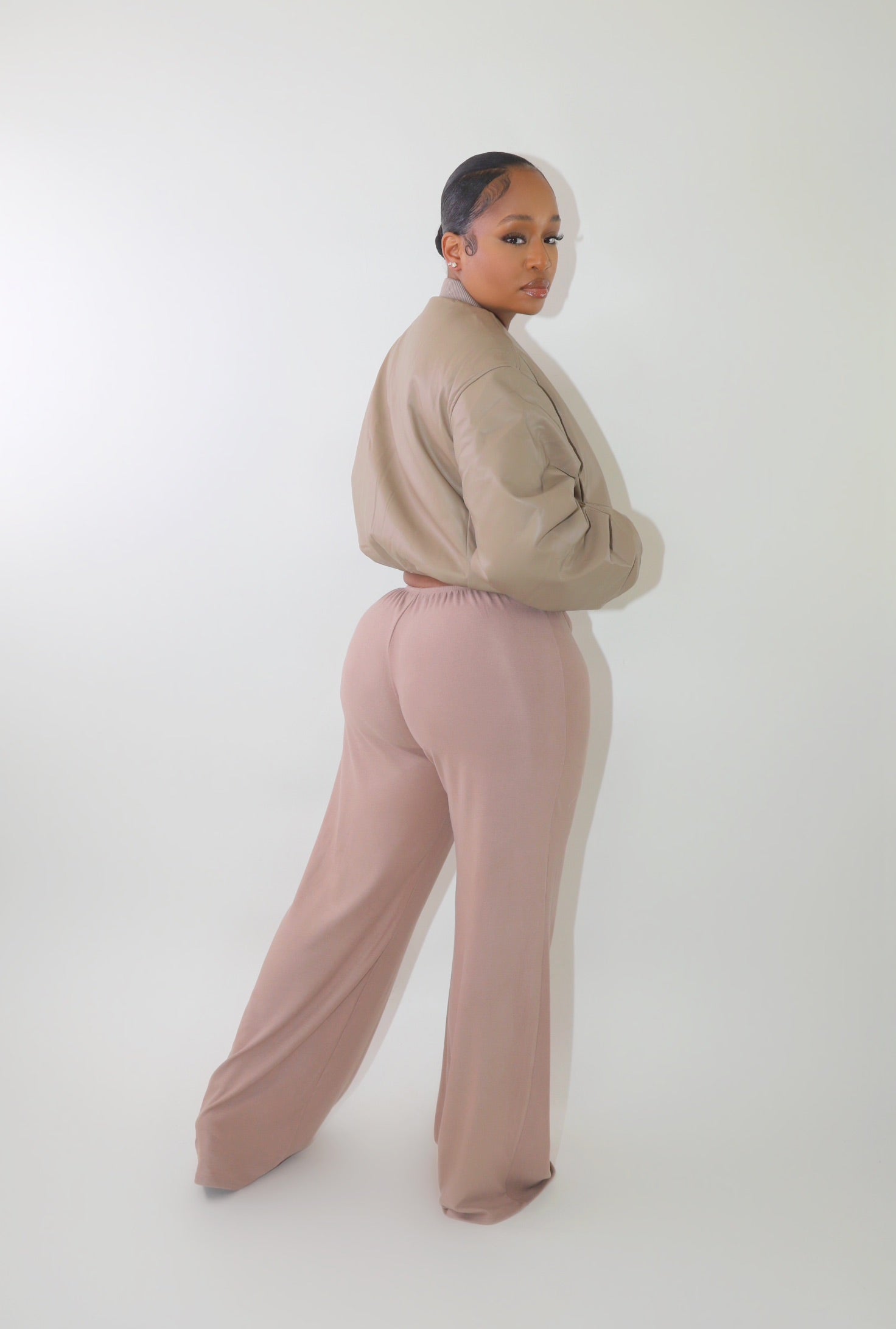 Oversized Taupe Faux Leather Puffer Jacket